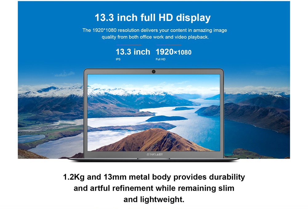 Teclast F6 Laptop 13.3 inch Windows 10 Home English Version Intel Apollo Lake N3450 Quad Core 1.1GHz 6GB RAM 128GB SSD  HDMI Front Camera - Gray Cloud