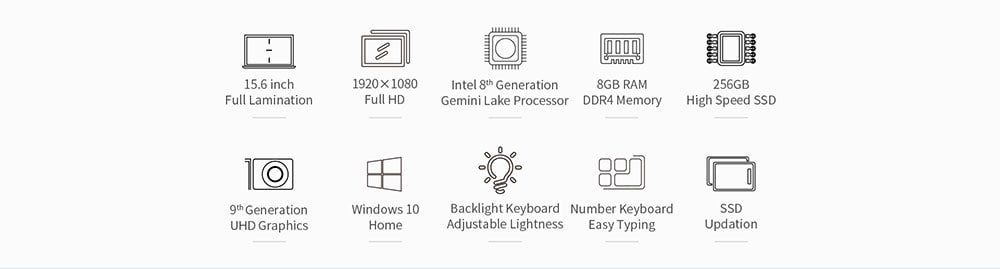 Teclast F15 Notebook 15.6 inch Windows 10 Home English Version Intel N4100 Quad Core 1.1GHz 8GB RAM 256GB SSD 1.0MP Front Camera Micro HDMI 5500mAh Built-in - Platinum