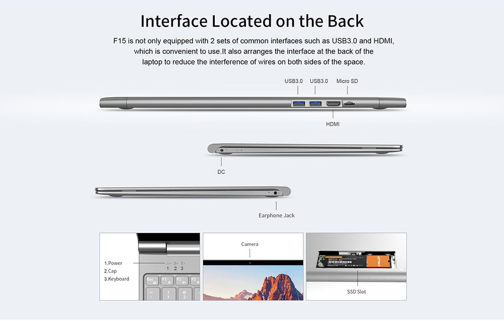 Teclast F15 Notebook 15.6 inch Windows 10 Home English Version Intel N4100 Quad Core 1.1GHz 8GB RAM 256GB SSD 1.0MP Front Camera Micro HDMI 5500mAh Built-in - Platinum