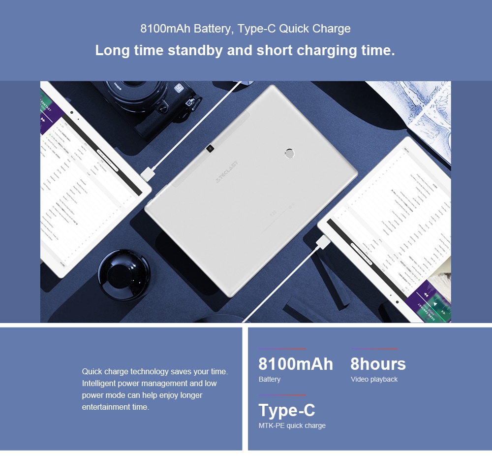Teclast T20 4G Phablet Android 7.1 10.1 inch MT6797X ( X27 ) Deca Core 4GB RAM 64GB eMMC ROM Fingerprint Recognition 13.0 MP Double Cameras Bluetooth 4.0 Type-C Dual WiFi- Silver