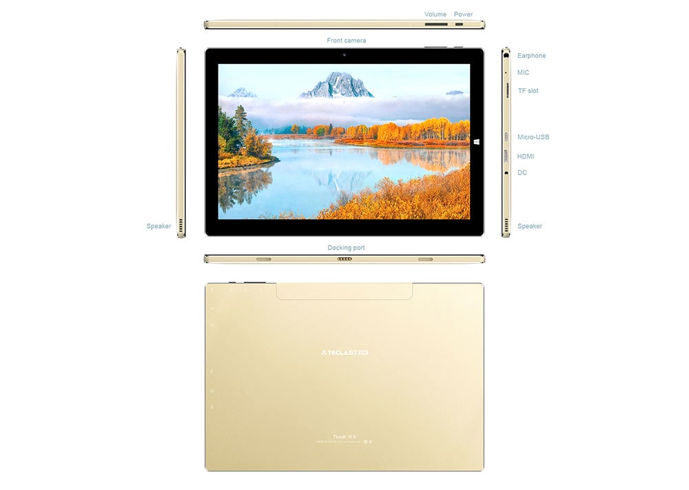 Teclast Tbook10S 2 in 1 Tablet PC 10.1 inch Windows10 + Android 5.1 Trail X5 - Z8350 1.44GHz 4GB RAM 64GB ROM HDMI 2.0MP Camera 6000mAh Built-in- Gold