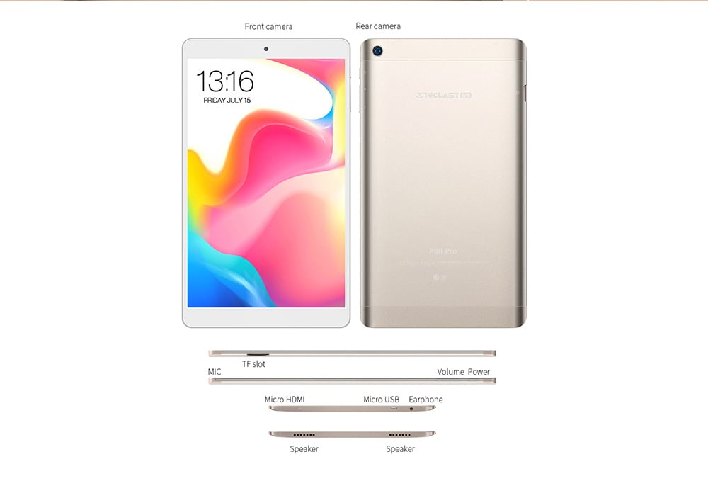 Teclast P80 Pro Tablet 8.0 inch Android 7.0 MTK8163 Quad Core 1.3GHz 3GB RAM 32GB eMMC ROM Dual Cameras Dual Band WiFi HDMI  - Champagne