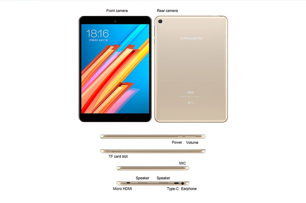 Teclast M89 Tablet PC 7.9 inch Android 7.0 MTK8176 Hexa Core 2.1GHz 3GB RAM 32GB eMMC ROM Double Cameras Dual WiFi HDMI Type-C- Champagne