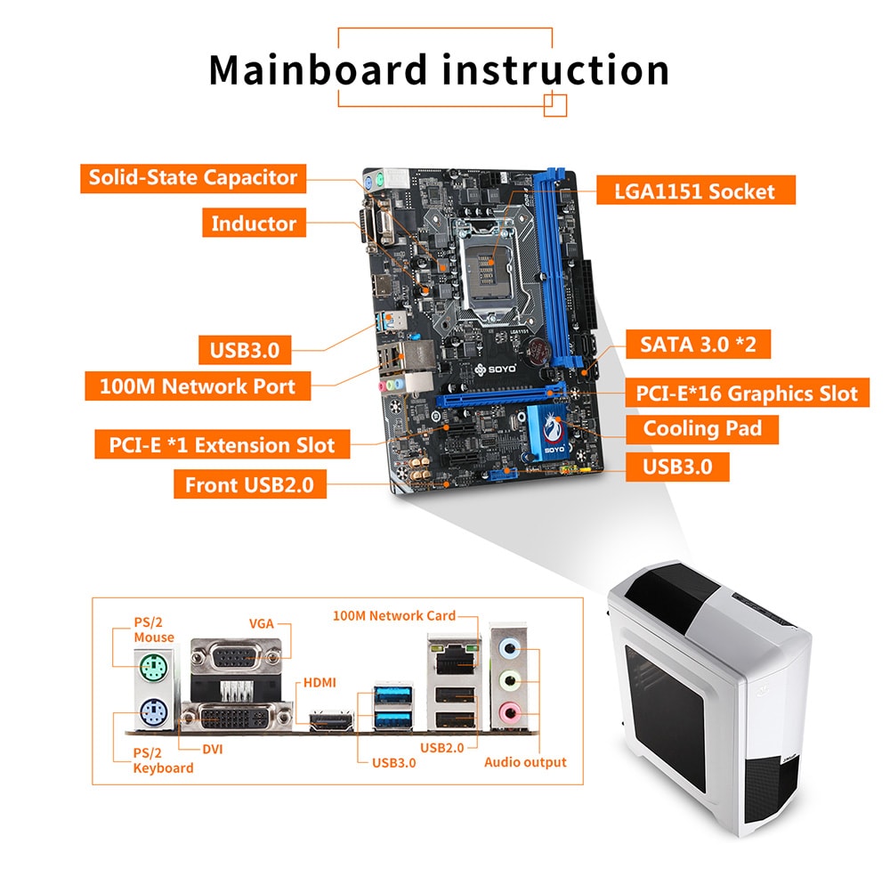 Teclast TP3 Computer Tower DOS OS Intel Pentium G4400 Dual Core 3.3GHz Kingston 8GB RAM Seagate 1TB- White