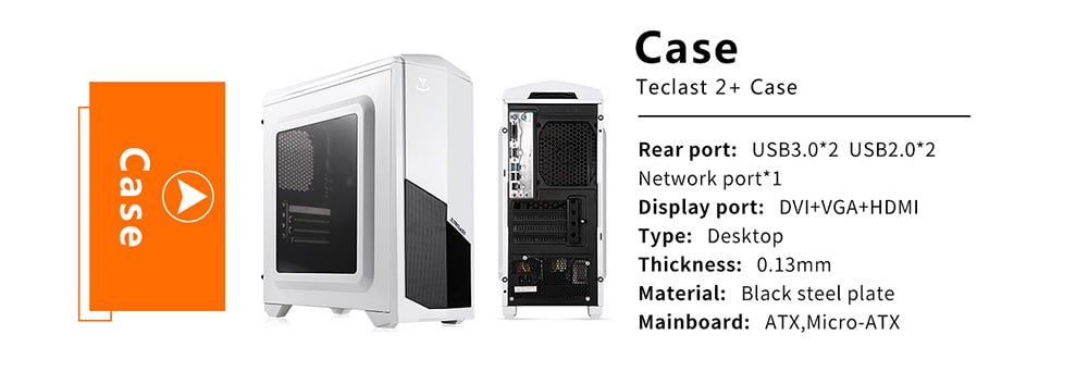 Teclast TP3 Computer Tower DOS OS Intel Pentium G4400 Dual Core 3.3GHz Kingston 8GB RAM Seagate 1TB- White