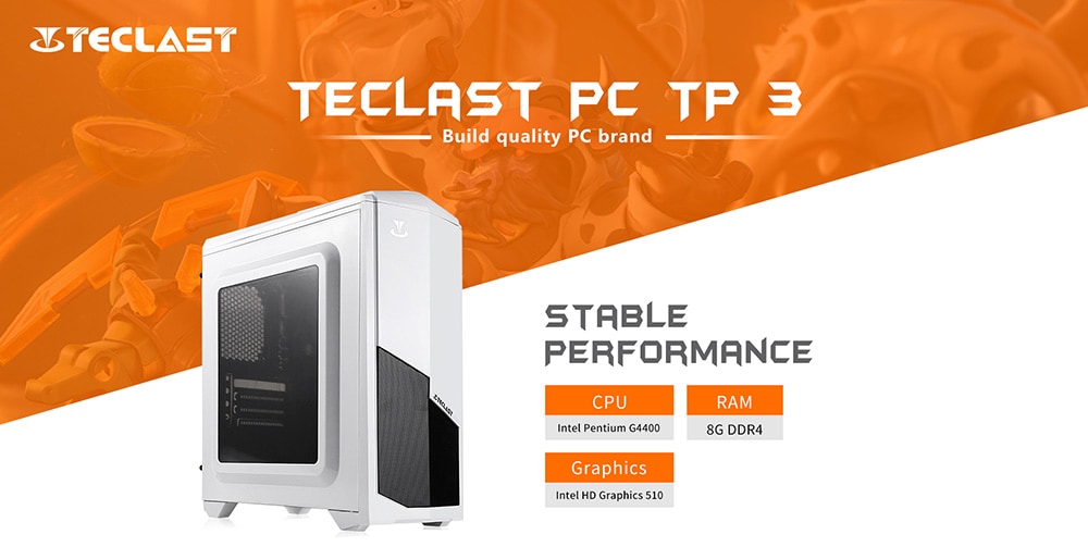 Teclast TP3 Computer Tower DOS OS Intel Pentium G4400 Dual Core 3.3GHz Kingston 8GB RAM Seagate 1TB- White