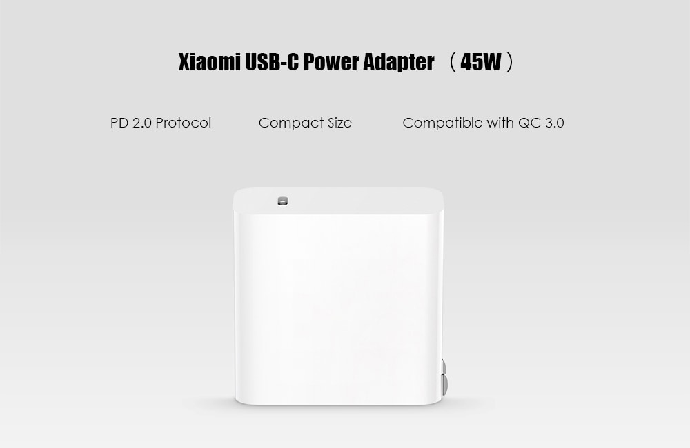 PD 2.0 USB Type-C Power Adapter for Xiaomi 45W Quick Charge 3.0 Gift Cable- White Chinese Plug