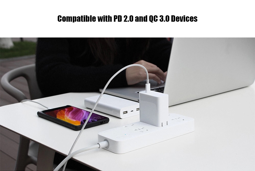 PD 2.0 USB Type-C Power Adapter for Xiaomi 45W Quick Charge 3.0 Gift Cable- White Chinese Plug