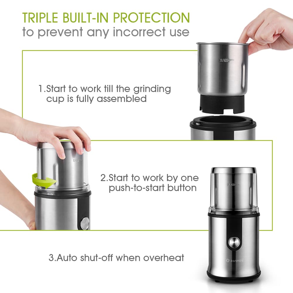 zanmini CG - 9430 Coffee Grinder with a Fruit Grinder Bottle Set- Silver EU Plug