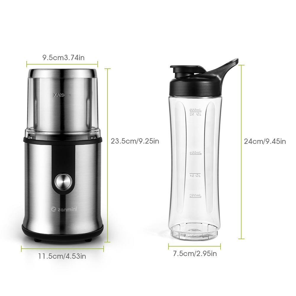 zanmini CG - 9430 Coffee Grinder with a Fruit Grinder Bottle Set- Silver EU Plug