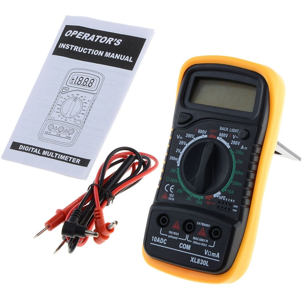 XL830L Digital LCD Multimeter Volt Meter Ammeter Ohmmeter AC DC Tester Meter- BLACK+YELLOW