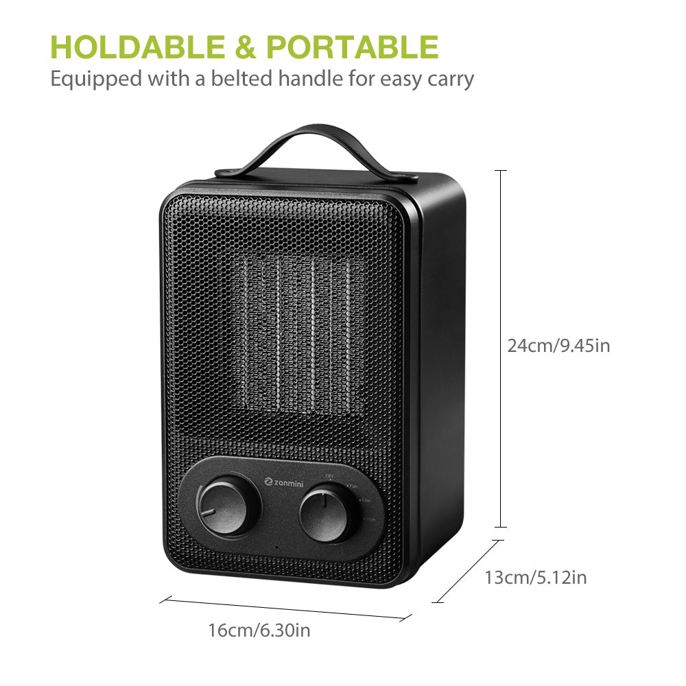 zanmini DH - QN03 Electric Portable Heater- Black US Plug (2-pin)