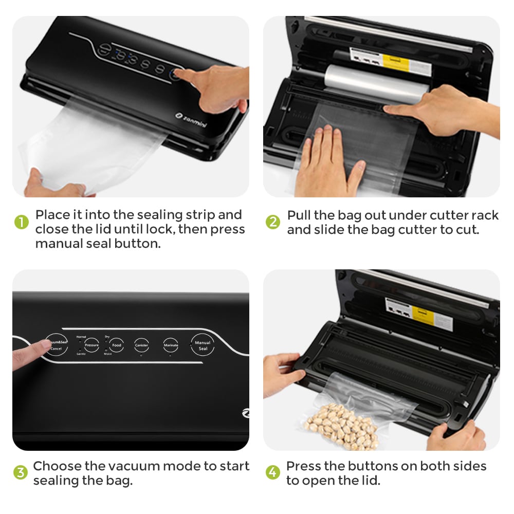 zanmini GN - 1058 Vacuum Food Sealer- Black EU Plug