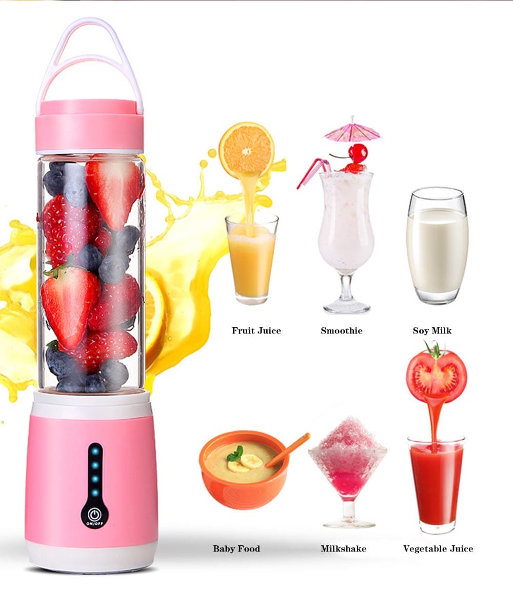 USB 6 Blades Juicer Rechargeable Fruit Vegetable Mixing Blender Machine - Pig Pink