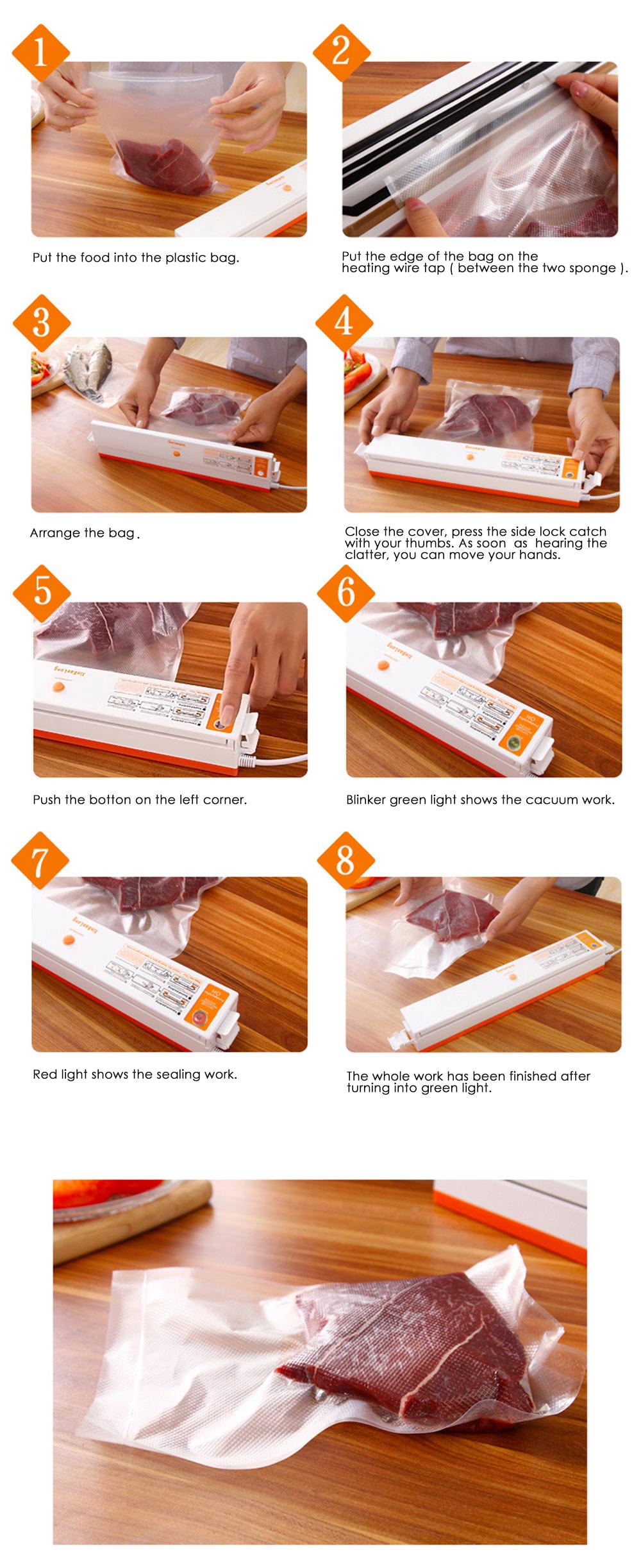 XinBaoLong QH - 01 Automatic Electric Vacuum Food Sealer Machine- Orange EU Plug