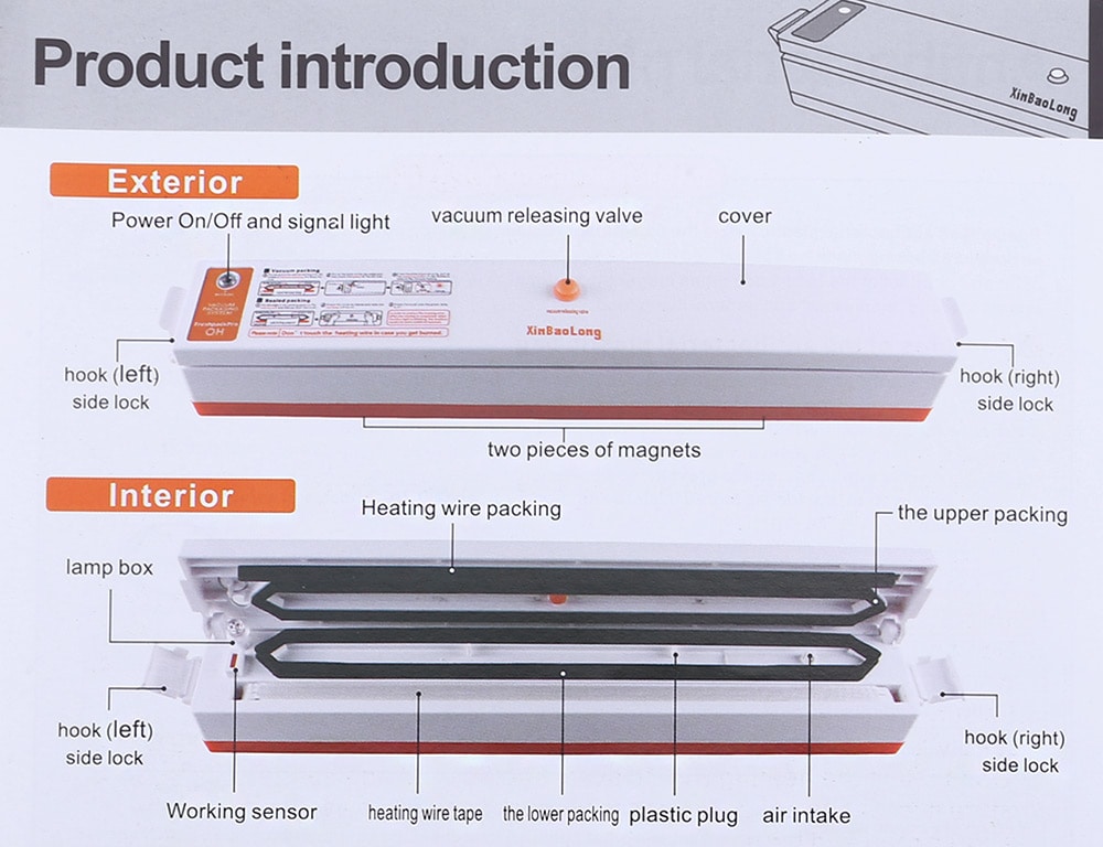 XinBaoLong QH - 01 Automatic Electric Vacuum Food Sealer Machine- Orange EU Plug