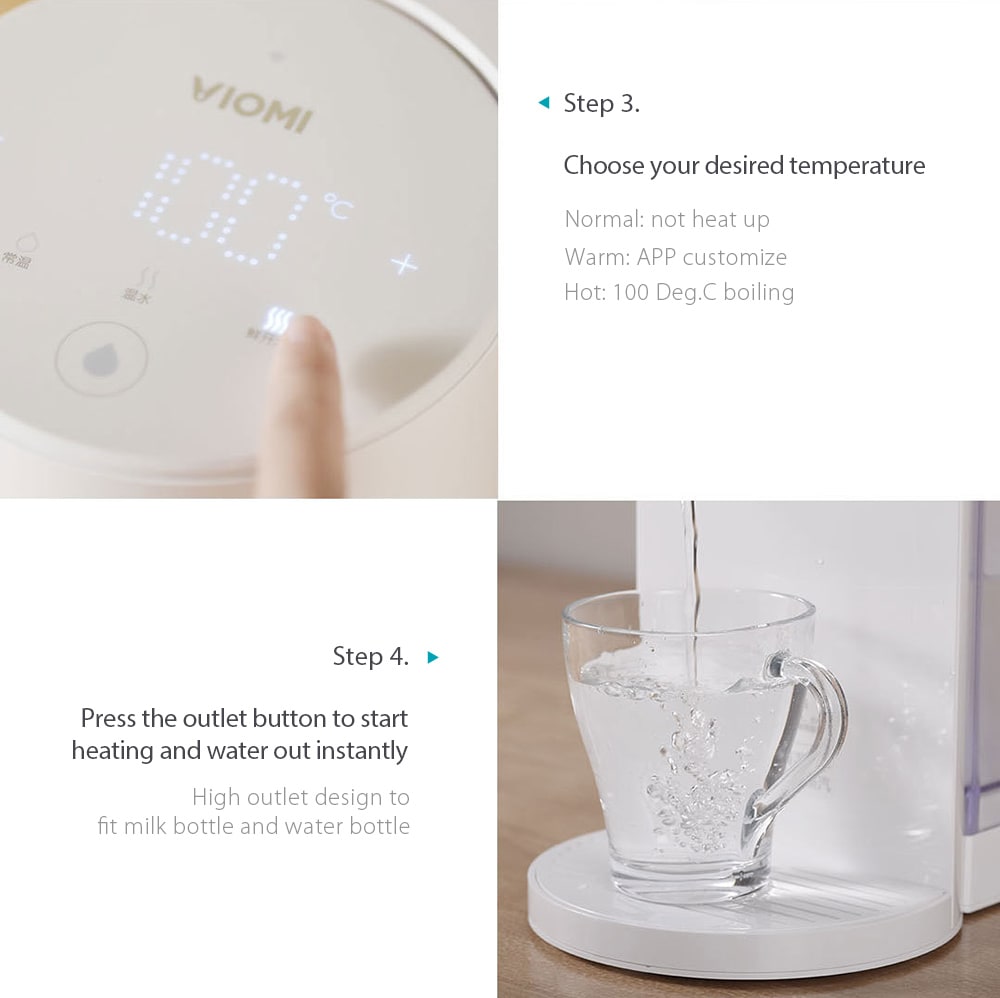 VIOMI 4L Smart Instant Hot Water Dispenser Portable Drinking Fountain APP Control Customized Temperature- White Three Pin Chinese Plug