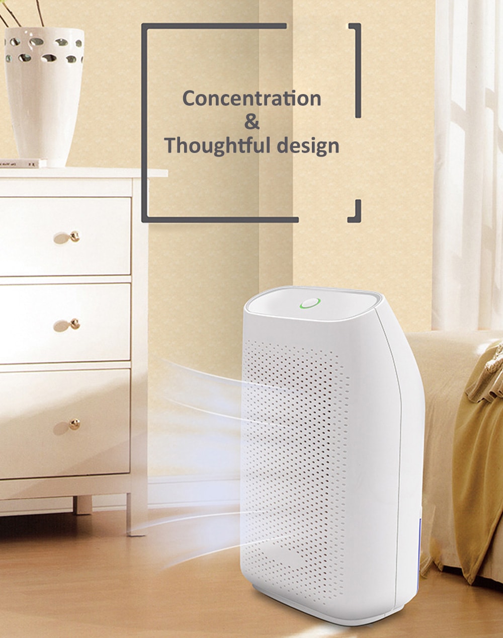 T8 700ml Small Semiconductor Dehumidifier Household Moisture-proof Electronic Intelligent Dehumidifier- Milk White