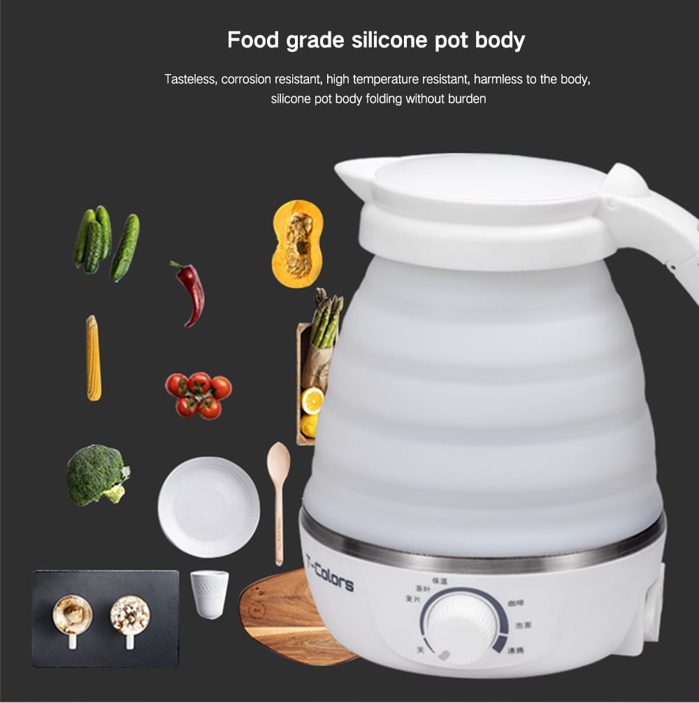 T-Colors TK1802 Travel Mini Folding Portable Electric Kettle - Milk White