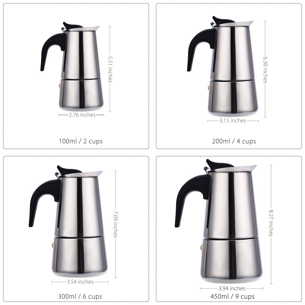 100ML 2-Cup Stainless Steel Mocha Espresso Latte Percolator Stove Coffee Maker Pot- Silver 100ML