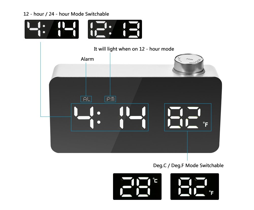 TS - S51 - W Dial Mirror Mute Clock- White