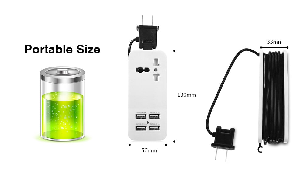 Portable Charging Station US Plug with Universal Outlet and 4 USB Ports- Multi