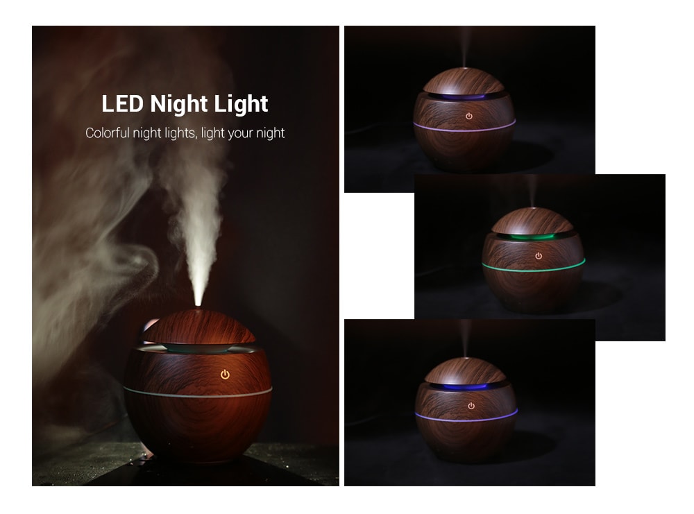 XBH - 035B Round Cover Wood Grain Humidifier Night Light Moisturizer Sprayer- BurlyWood