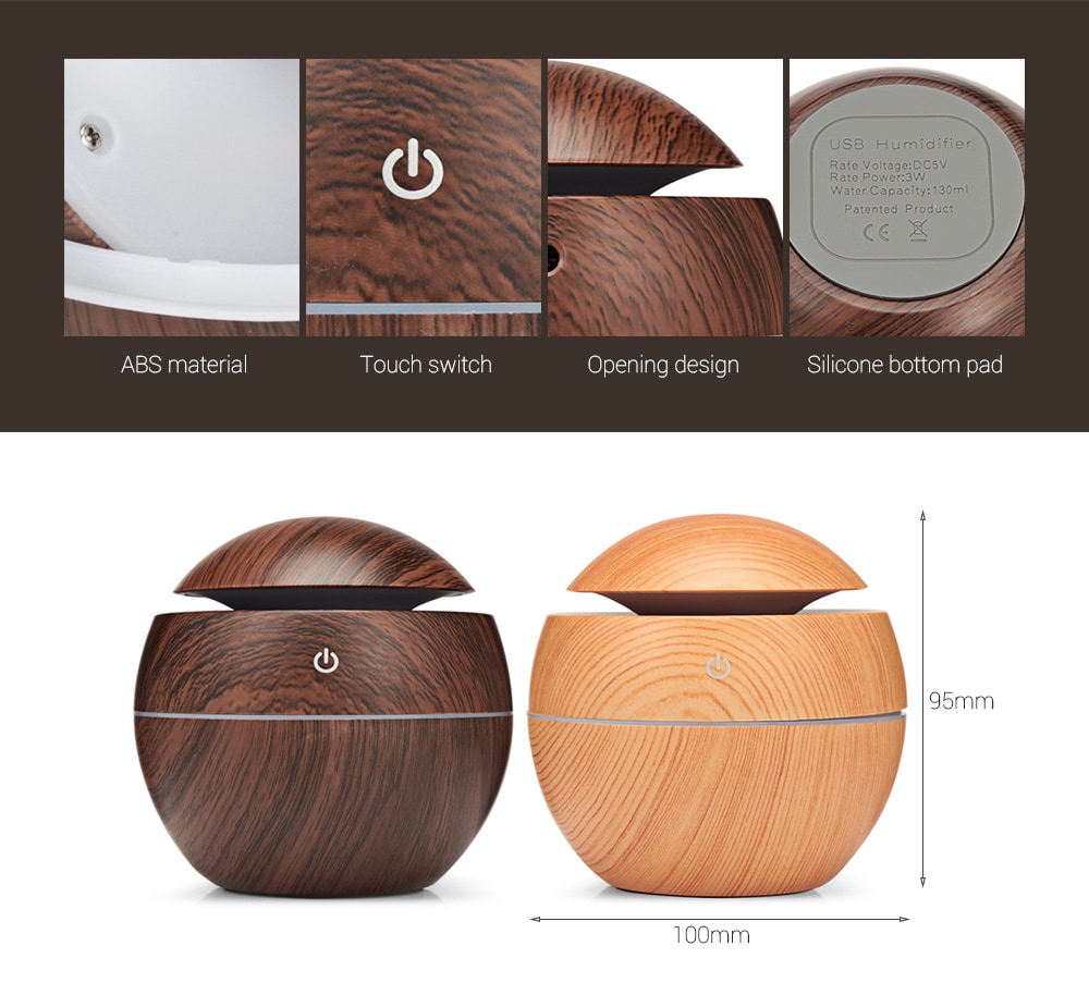 XBH - 035B Round Cover Wood Grain Humidifier Night Light Moisturizer Sprayer- BurlyWood