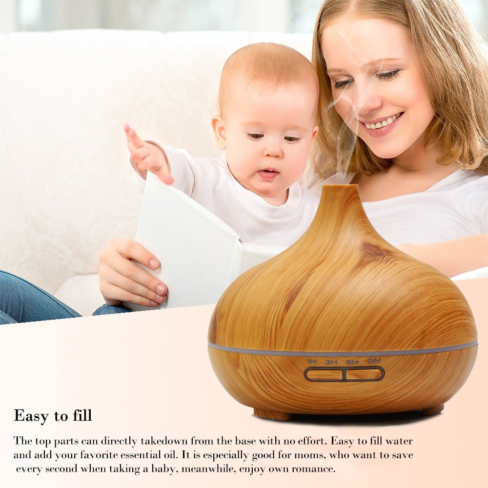 Remote control Aroma Diffuser 550ML Essential Oil Diffuser Electric Ultrasonic Humidifier- Light Brown