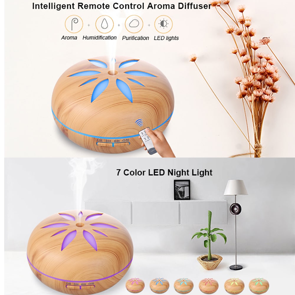 Remote Control 550ML Aroma Diffuser Essential Oil Diffuser Ultrasonic Humidifier- Tan UK Plug