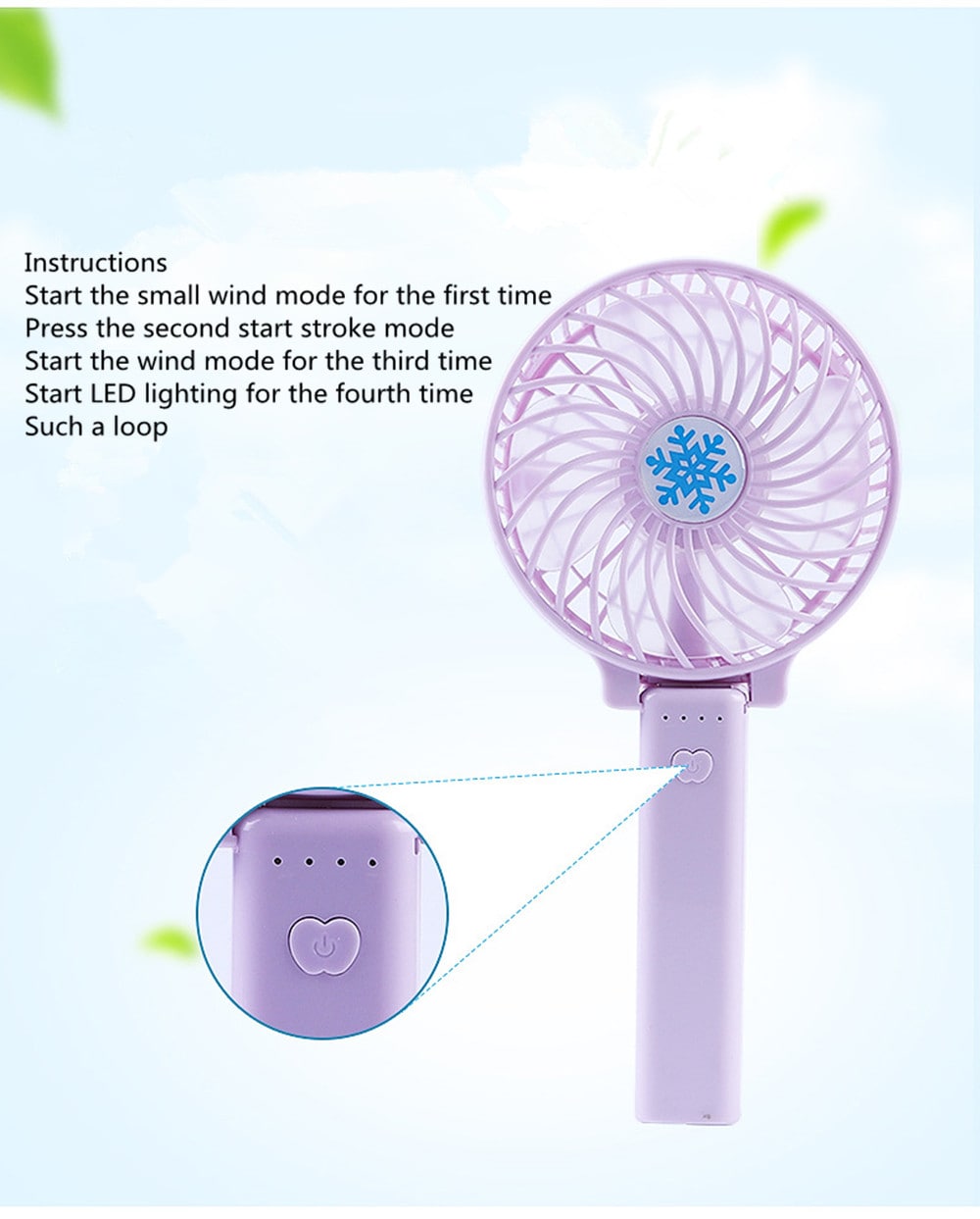 USB Small Fan Snowflake Mini Handheld Small Fan- Light Blue