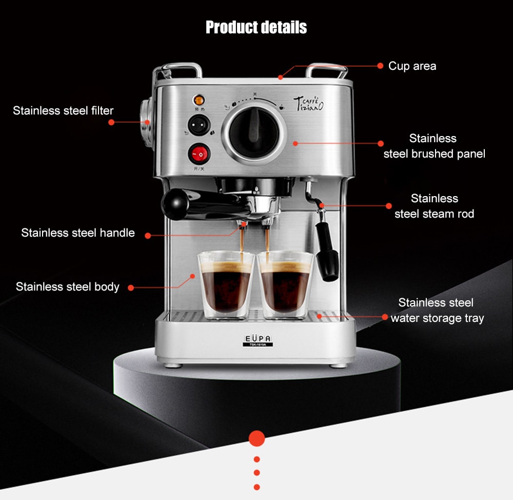 TSK - 1819A Home Grinding Italian Semi-automatic Coffee Machine - Silver