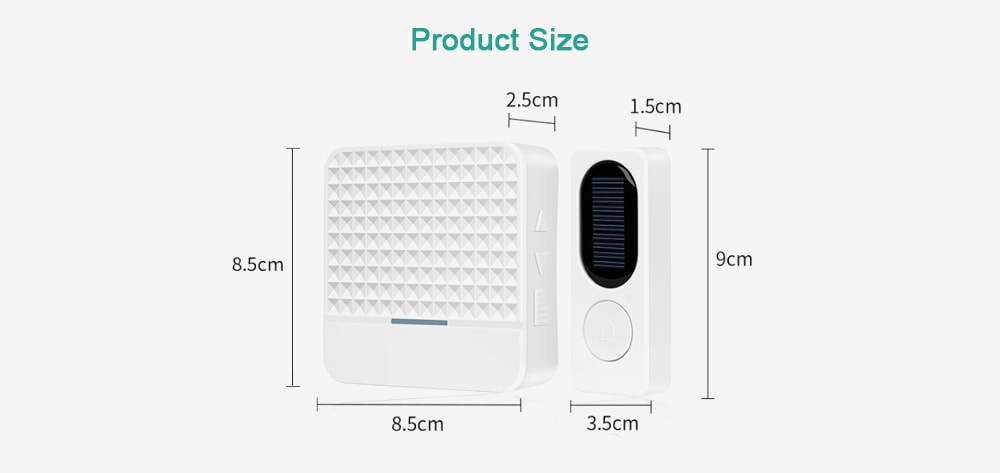 Wireless Smart Door Bell 300M Remote Waterproof Solar Power Doorbell for Home Security- White