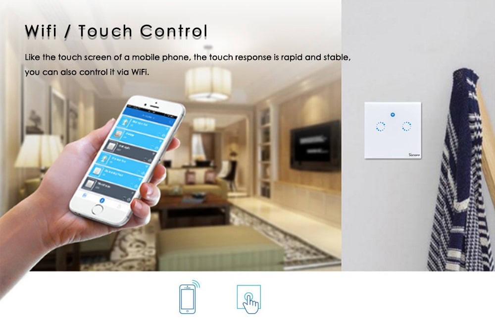 SONOFF Wifi Smart Touch Switch 2-way European Standard Panel- White