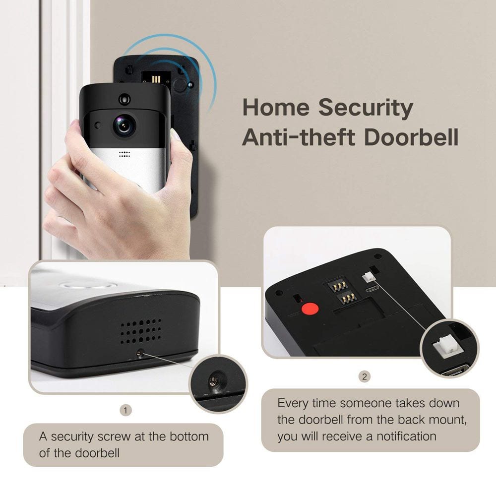 Smart Video Doorbell Wireless Home for iOS/Android- Carbon Fiber Black