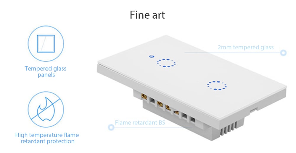 SONOFF T1 US WiFi RF / APP/ Touch Control Wall Light Switch 2 Gang Panel Home with Alexa- White