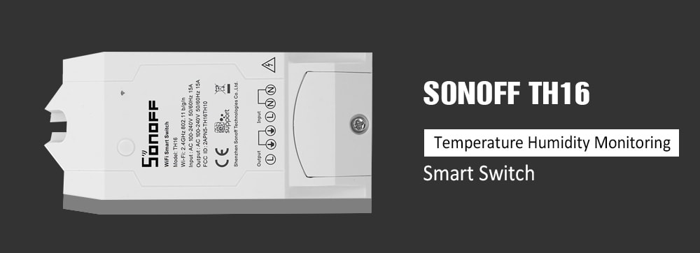 SONOFF TH16 Temperature Humidity Monitoring WiFi Smart Switch for Smart Home- White