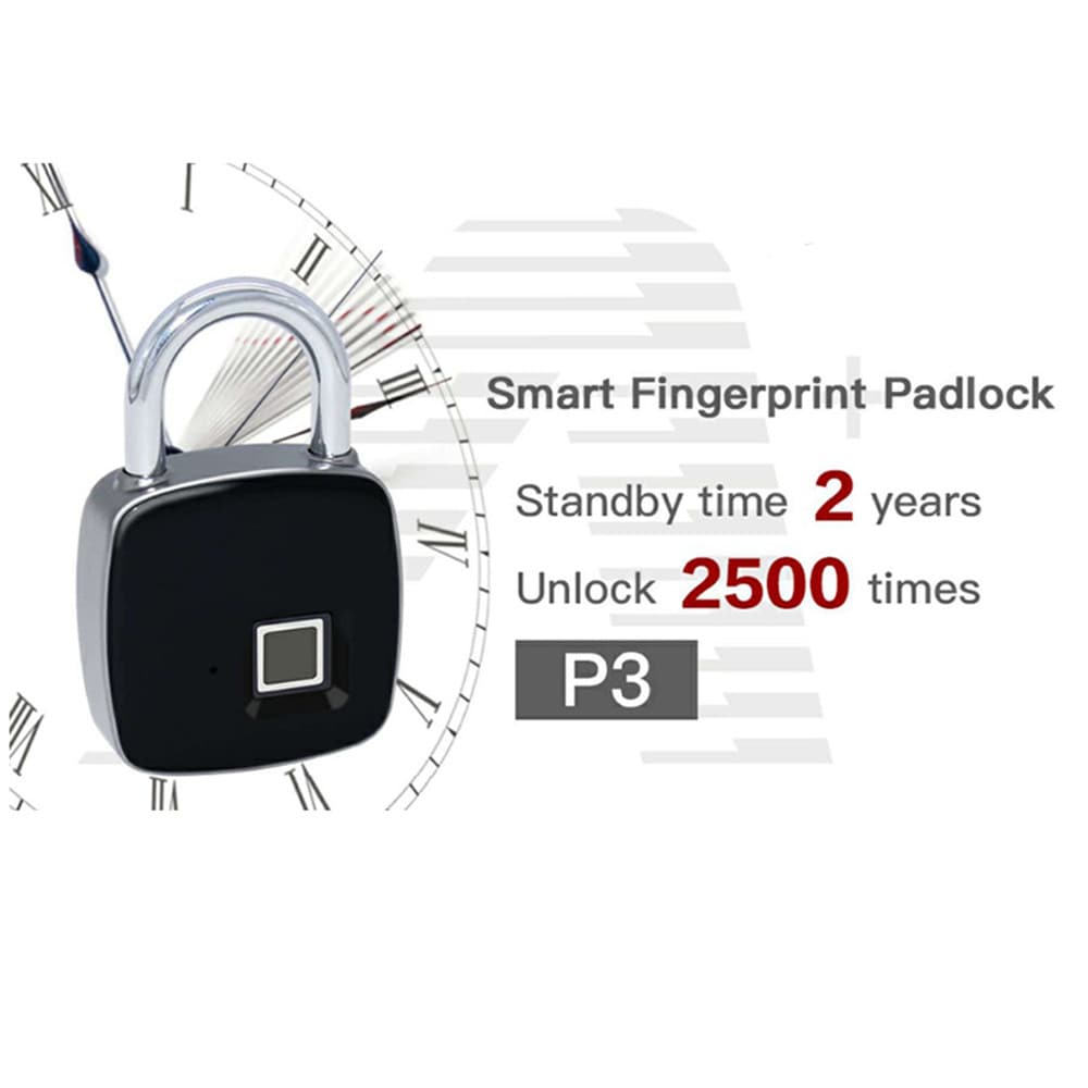 P3 Fingerprint Padlock Electronic Intelligent Padlock Non-password Lock- Black