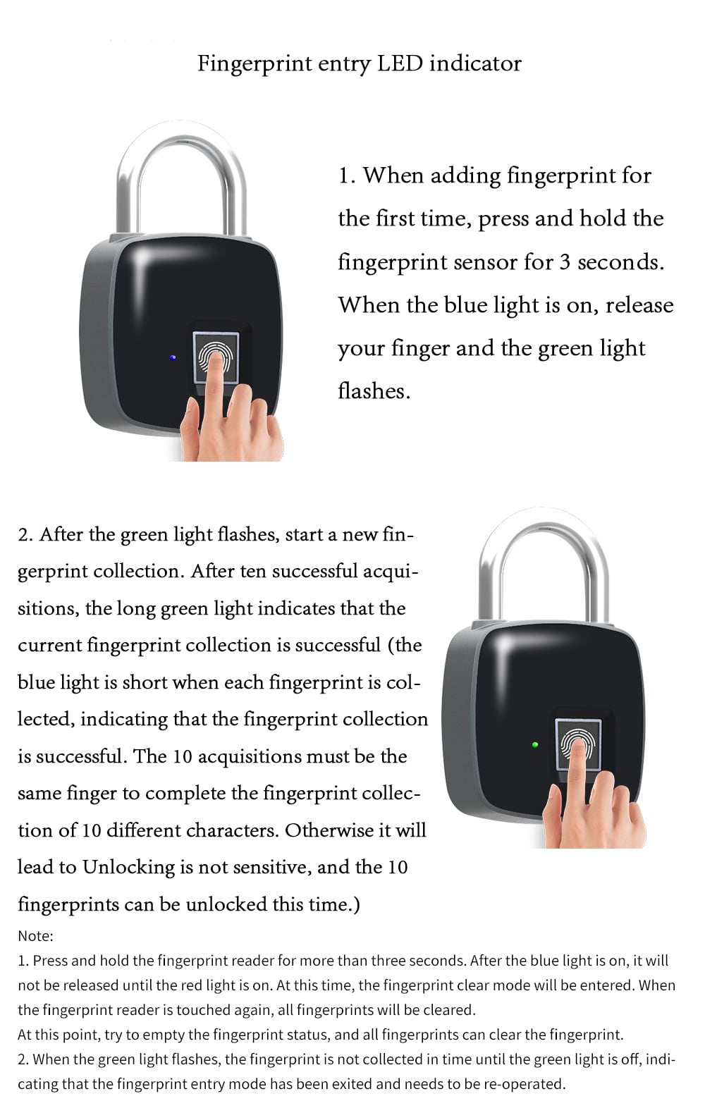 P3 Fingerprint Padlock Electronic Intelligent Padlock Non-password Lock- Black