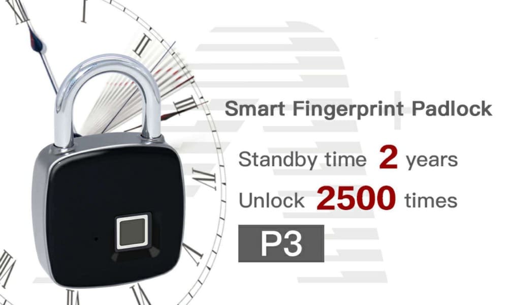 P3 Fingerprint Padlock Electronic Intelligent Padlock Non-password Lock- Black