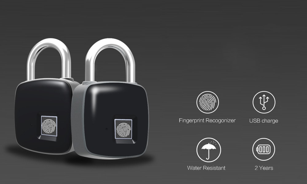 P3 Fingerprint Padlock Electronic Intelligent Padlock Non-password Lock- Black