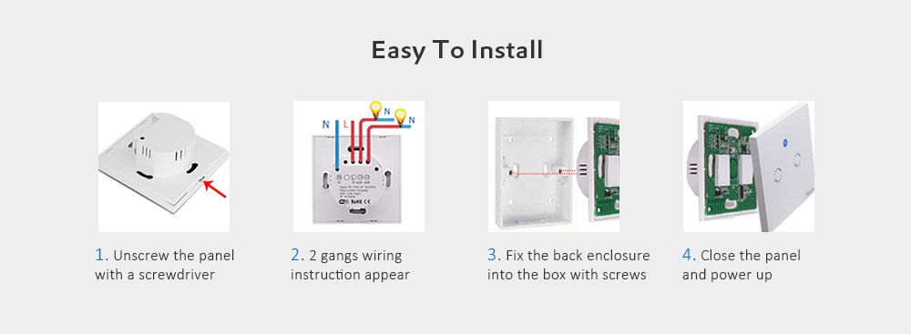 SONOFF T1 Double Gangs WiFi and RF 86 Type Smart Wall Touch Light Switch- White