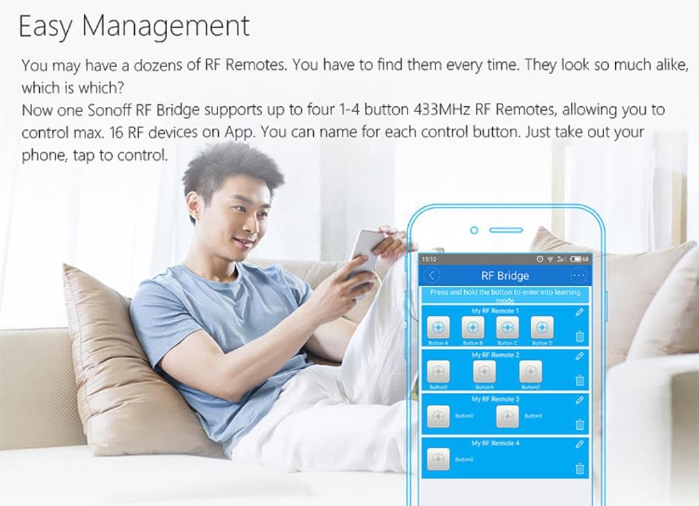 SONOFF RF Bridge 433 WiFi 433MHz Replacement Smart Home Automation Universal Switch Intelligent Remote RF Controller- Black