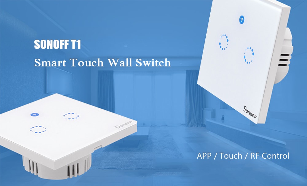 SONOFF T1 EU Standard 2 Gang Smart Wireless WiFi + RF + APP Wall Touch Light Switch- Milk White