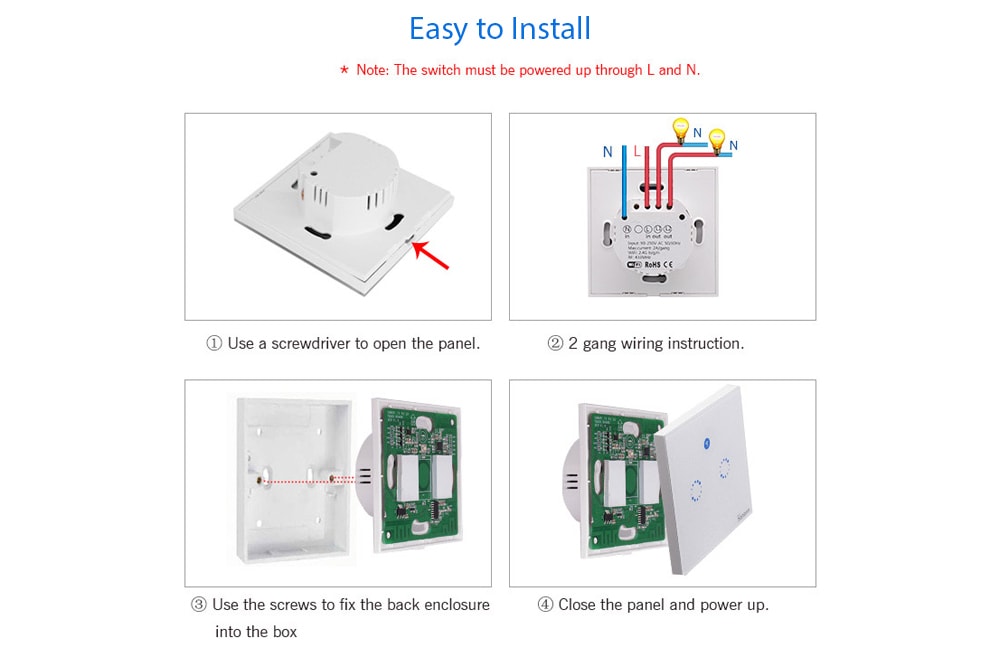 SONOFF T1 EU Standard 2 Gang Smart Wireless WiFi + RF + APP Wall Touch Light Switch- Milk White