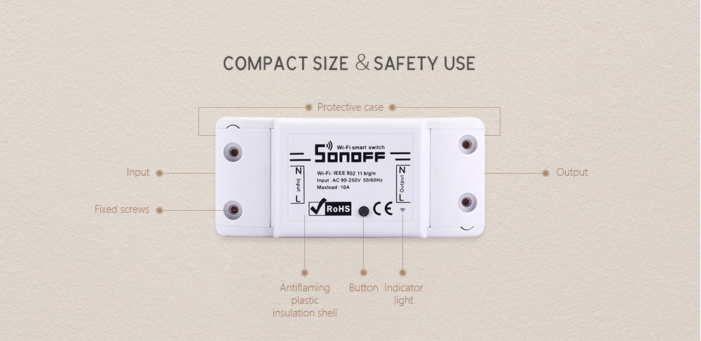 SONOFF BASIC WiFi Wireless Smart Switch for DIY Home Safety- White