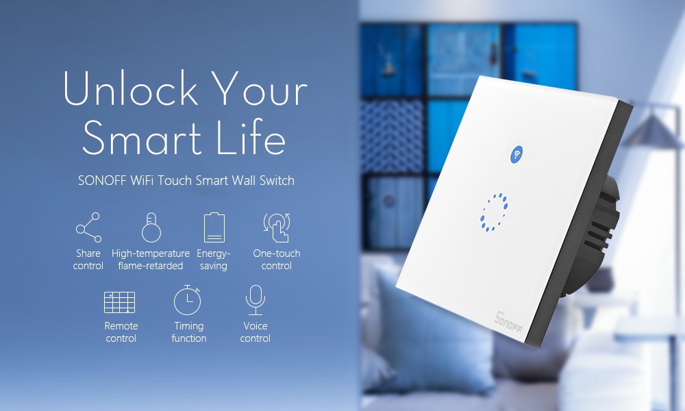 SONOFF Touch WiFi Panel Wireless Remote Control Wall Timing Switch Via APP Smart Home- White EU Version