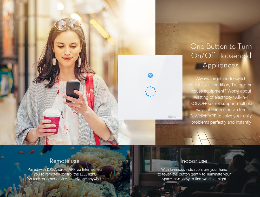 SONOFF Touch WiFi Panel Wireless Remote Control Wall Timing Switch Via APP Smart Home- White EU Version