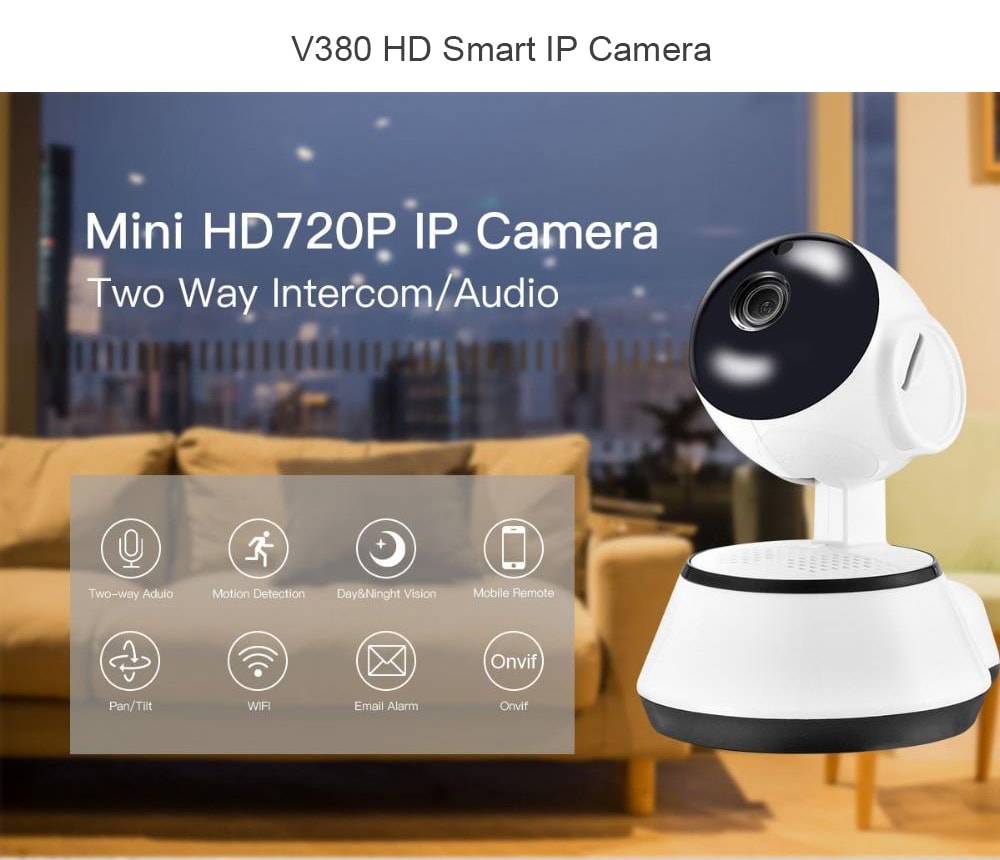 V380 HD 720P Smart IP Camera WiFi Mobile Remote Control with PTZ Function for Home Security- Milk White EU Plug