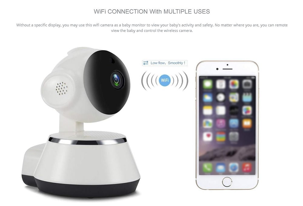 V380 HD 720P Smart IP Camera WiFi Mobile Remote Control with PTZ Function for Home Security- Milk White EU Plug